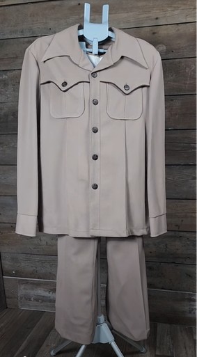 Vintage 1970s Matchables Western Leisure Suit Tan Double-Knit 2pc Set